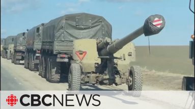 Russian military trucks building up near Ukraine border