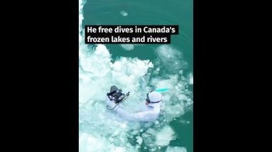 He free dives in Canada's frozen lakes and rivers #shorts