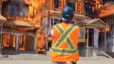 Video captures moment after workers escape fire in Oakville, Ontario