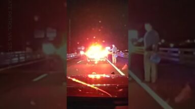 U.S. trooper injured after leaping off bridge to avoid being struck by a vehicle  #shorts