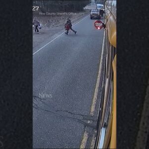 Driver nearly hits children exiting school bus