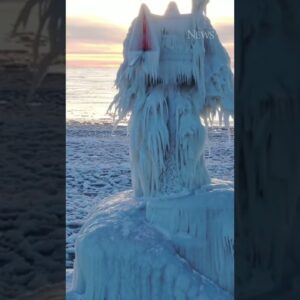 Freezing weather leaves stunning ice formations in Michigan