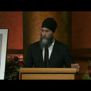 NDP Leader Jagmeet Singh speaks at Ed Broadbent's funeral