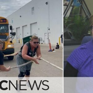 This Strongman competitor is a woman who can move a school bus