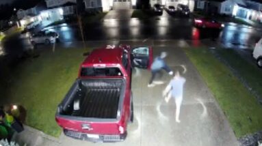 Caught on camera: Homeowner confronts, chases down car thief