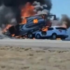 Fiery collision between semi and SUV shuts down lanes of I-40 east of Albuquerque